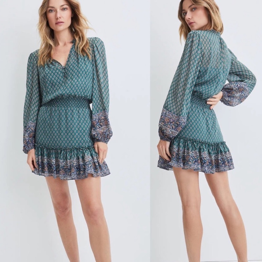 Veronica Beard Silk Destiny Dress Ruffle Hem Boho Festival 100% Silk Size 4 NWT